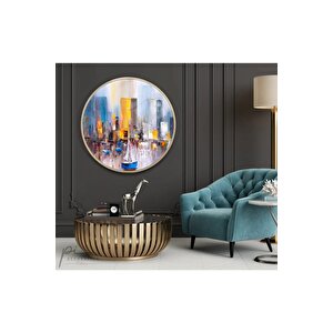 Soyut Şehir Yuvarlak Cam Tablo 50x50 cm