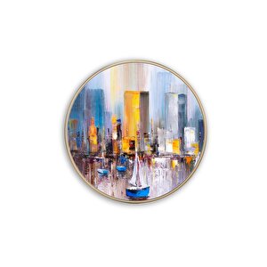 Soyut Şehir Yuvarlak Cam Tablo 30x30 cm