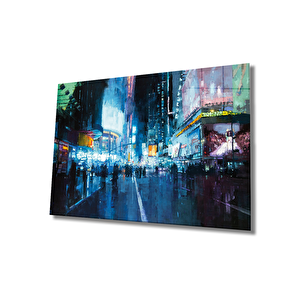 Gece Şehir Cam Tablo City Night 110x70 cm