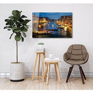 Kayıklar Ve Şehir Cam Tablo 90x60 cm