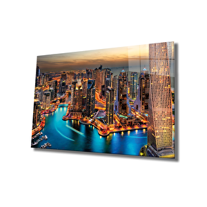 Işıklı Şehir Cam Tablo , Night City 50x70 cm