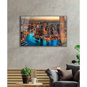 Işıklı Şehir Cam Tablo , Night City 50x70 cm