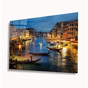 Kayıklar Ve Şehir Cam Tablo 36x23 cm