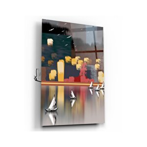 Soyut Şehir Cam Tablo 50x70 cm
