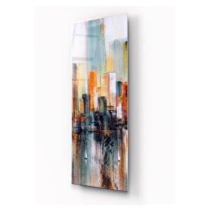 Soyut Şehir Tema Cam Tablo 35x90 cm