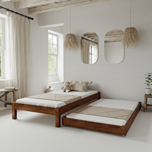 Canvas Model Yavrulu Ceviz Renk Çam Ahşap Karyola