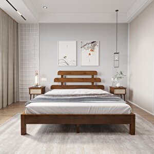 Lotus X  Model Ceviz Renk Çam Ahşap Karyola 140x200 cm