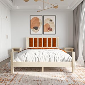 Orion Model Kiremit Renk Puflu Başlıklı Vernikli Çam Ahşap Karyola 140x200 cm
