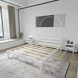 Letto Model Beyaz Renk Çam Ahşap Karyola 140x190 cm