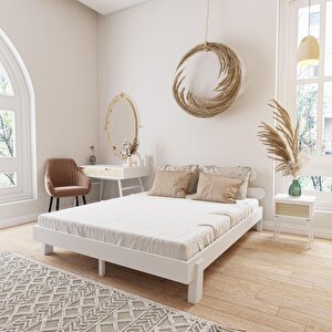 Damla Model Beyaz Renk Çam Ahşap Karyola 90x200 cm