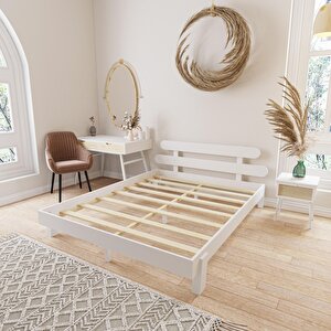 Damla Model Beyaz Renk Çam Ahşap Karyola 200x200 cm