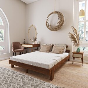 Damla Model Ceviz Renk Çam Ahşap Karyola 200x200 cm