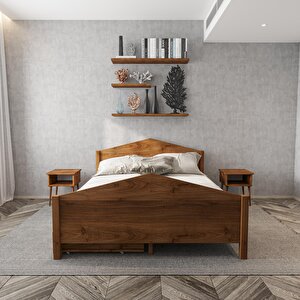 Milano Model Dört Çekmeceli Ceviz Renk Çam Ahşap Karyola 200x200 cm