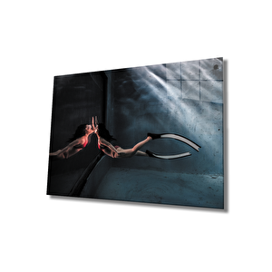 Dalgıç Kadın Cam Tablo Diver 50x70 cm