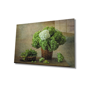 Fesleğen Üzüm Natürmort Cam Tablo 36x23 cm
