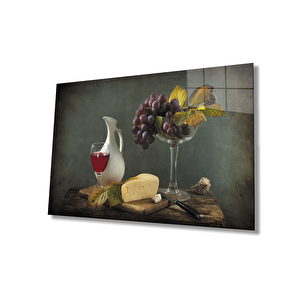 Üzüm Peynir Kadeh Natürmort Cam Tablo 50x70 cm