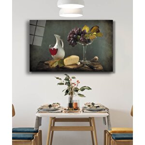 Üzüm Peynir Kadeh Natürmort Cam Tablo 50x70 cm