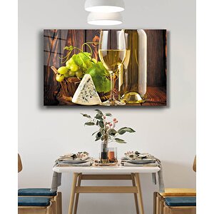 Şarap Peynir Üzüm Mutfak Cam Tablo 36x23 cm