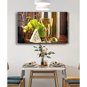 Şarap Peynir Natürmort Mutfak Cam Tablo 50x70 cm