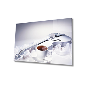 Müzik Çay Keman Mutfak Natürmort Cam Tablo 50x70 cm