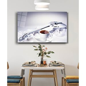 Müzik Çay Keman Mutfak Natürmort Cam Tablo 50x70 cm
