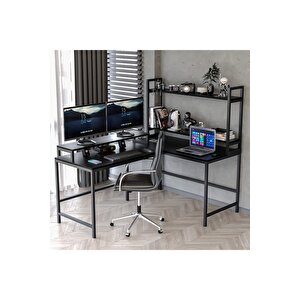 Siyah Raflı L Şekilli Ofis Masası  610