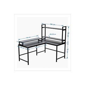 Siyah Raflı L Şekilli Ofis Masası  610