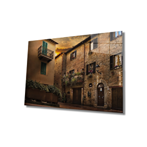 Ev Sokak Cam Tablo House Street 50x70 cm