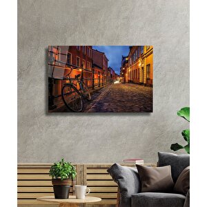 Bisikletli Sokak Cam Tablo Bicycle Street 36x23 cm