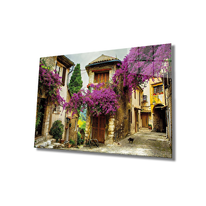 Leylaklı Sokak Cam Tablo Purple Flowers 50x70 cm