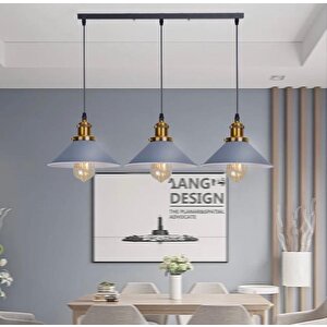 Dylight Retro Dekoratif 3 Lü Gri Rustik Metal Sarkıt Avize 60 Cm