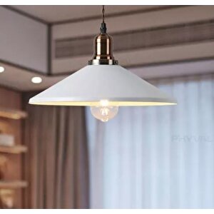 Dylight Retro Metal Dekoratif Beyaz Kafe Mutfak Atdınlatma Avize Çap:40 Cm