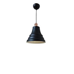 Dylight Retro Metal Dekoratif Siyah İçi Beyaz Bakır Duylu Cafe Mutfak Tekli Sarkıt Aydınlatma Çap:23 Cm