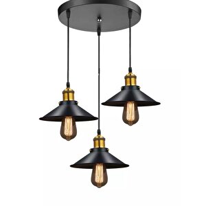 Retro Metal Siyah 3 Lü Dekoratif Rustik Sarkıt Avize 30 Cm