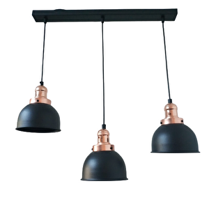 Dylight Retro Metal Siyah Bakır Duylu Dekoratif 3 Lü Masa Üstü Siyah Rustik Avize En:60 Cm