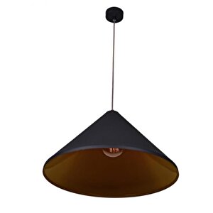 Dylight Retro Metal Dekoratif Rustik Siyah Içi Gold Tekli Sarkıt Avize Çap 50 Cm