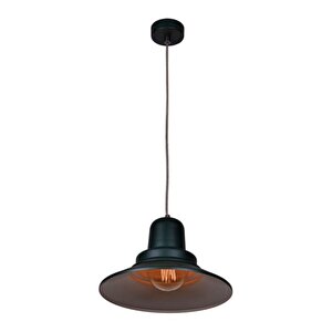 Dylight Retro Siyah İçi Beyaz Tekli Dekoratif Kafe Murfak Aydınlatma Sarkıt Avize Çap:30 Cm