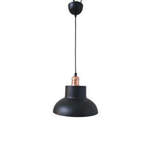Dylight Retro Metal Siyah  Içi Gold Dekoratif Tekli Sarkıt Avize Çap.25 Cm
