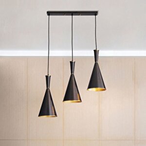 Masa Üstü Retro Siyah Içi Sarı Metal Sarkıt Avize 3lü 60 Cm