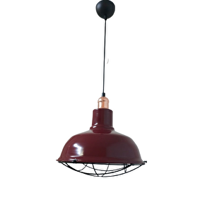 Retro Metal Bordo Bakır Duylu Dekoratif Kafesli Tekli Sarkıt Kafe Mutfak Aydınlatma Çap:30 Cm
