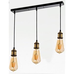 Dylight  Retro Metal Siyah Eskitme Dekoratif Rustik 3 Lü Sarkıt Sıralı Avize 60 Cm