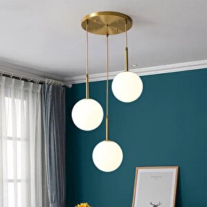 Rustik Dekoratif Metal Modern Eskitme Kaplama Opal Camlı 3 Lü Avize
