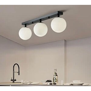 Metal Modern Siyah Opal Camlı Tavan Plofyoner 3 Lütavan Avize