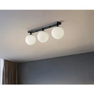 Metal Modern Siyah Opal Camlı Tavan Plofyoner 3 Lütavan Avize