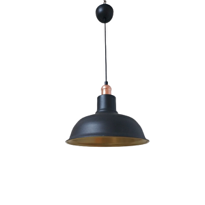 Retro Metal Siyah Dekoratif Bakır Duylu Siyah İçi Gold Mutfak Avize Çap:30 Cm