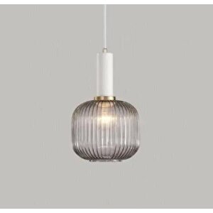 Rustik Dekoratif Metal Modern Beyaz Opal Füme Camlı Tekli  Avize