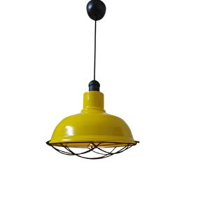 Dylight Retro Metal Sarı Kafesli Dekoratif Tekli Kafe Mutfak Aydınlatma Avize Çap:30 Cm