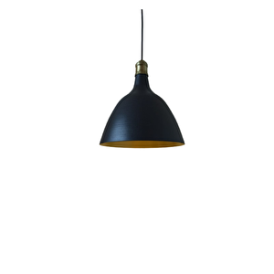 Rys Retro Metal Dekoratif Siyah İçi Gold Eskitme Duylu Tekli Sarkıt Avize Çap:28 Cm