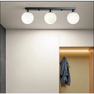 Metal Modern Siyah Opal Camlı Tavan Plofyoner 3 Lütavan Avize