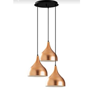 Dylight Mina Retro Metal Dekoratif 3 Lü Bakır  Modern Rustik Sarkıt Avize Çap:30 Cm